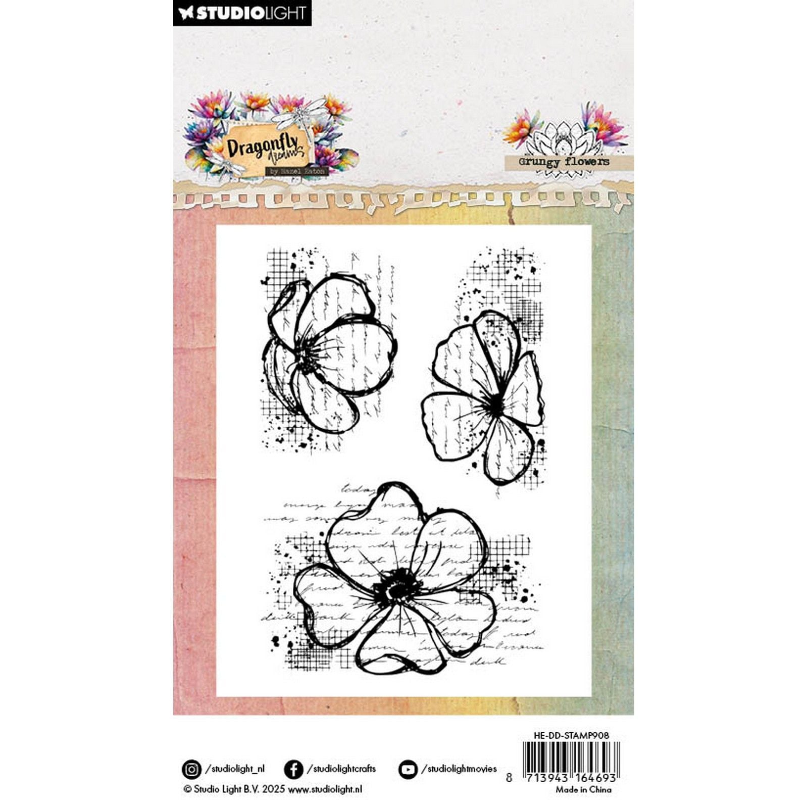 Studio Light • Hazel Eaton tampon transparent fleurs grungy rêves de libellules 62x93x3mm 3 pièces