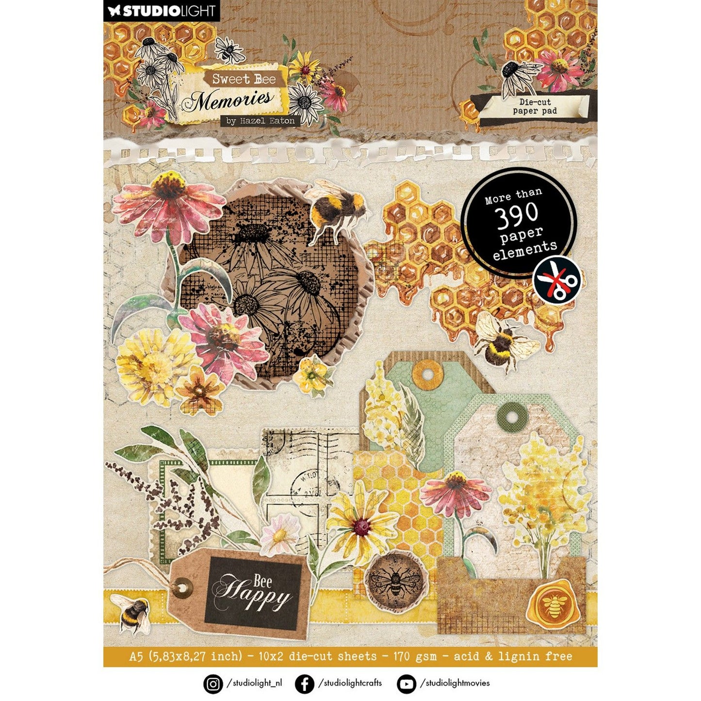 Studio Light • Souvenirs d'abeilles douces, blocs de papier découpés, éléments en papier
