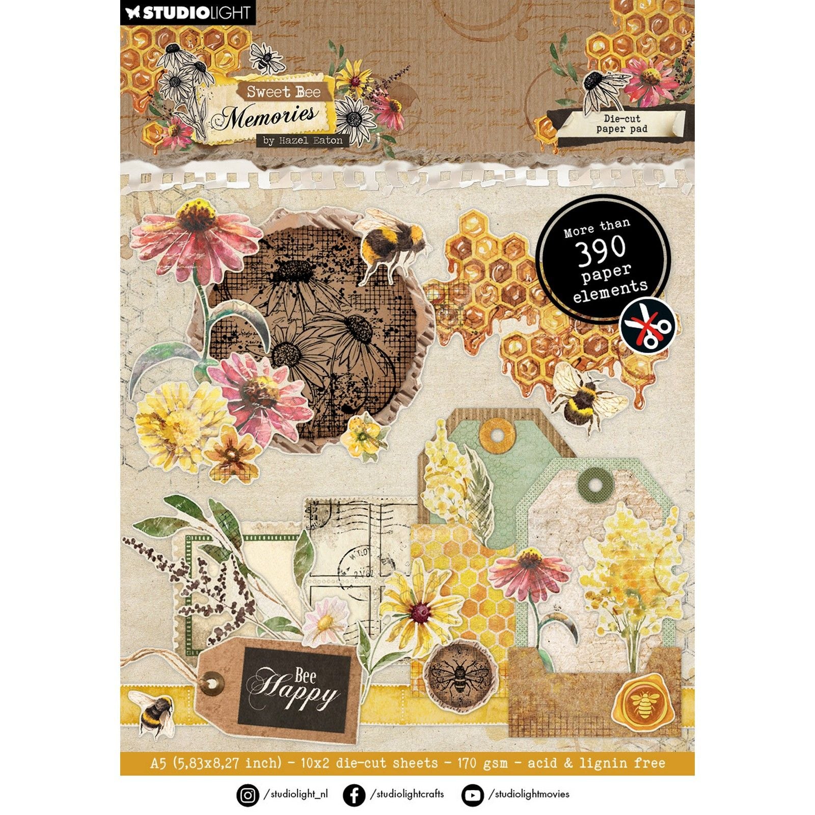 Studio Light • Souvenirs d'abeilles douces, blocs de papier découpés, éléments en papier