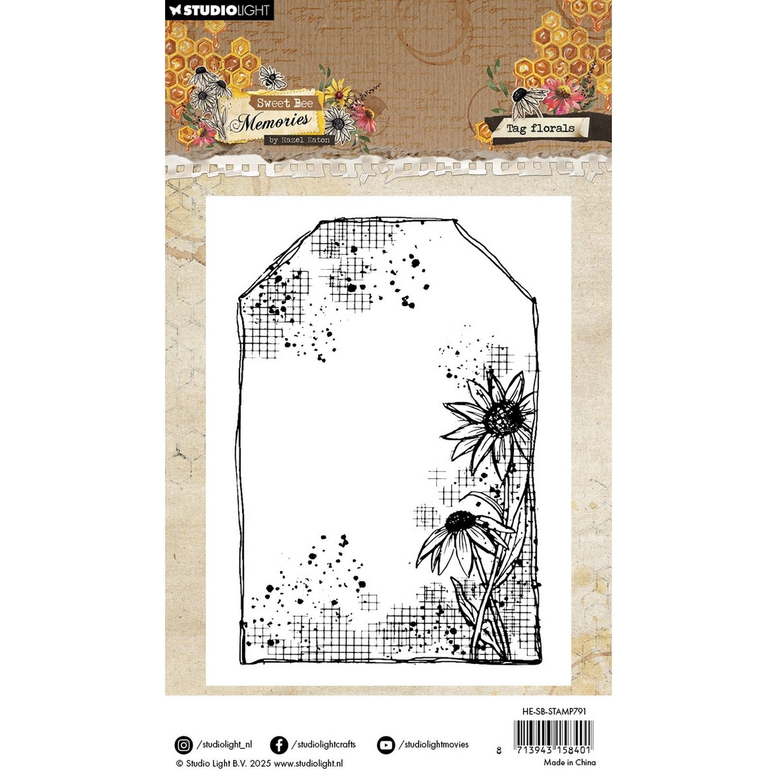 Studio Light • Sweet Bee Souvenirs Tampon transparent avec étiquette florale