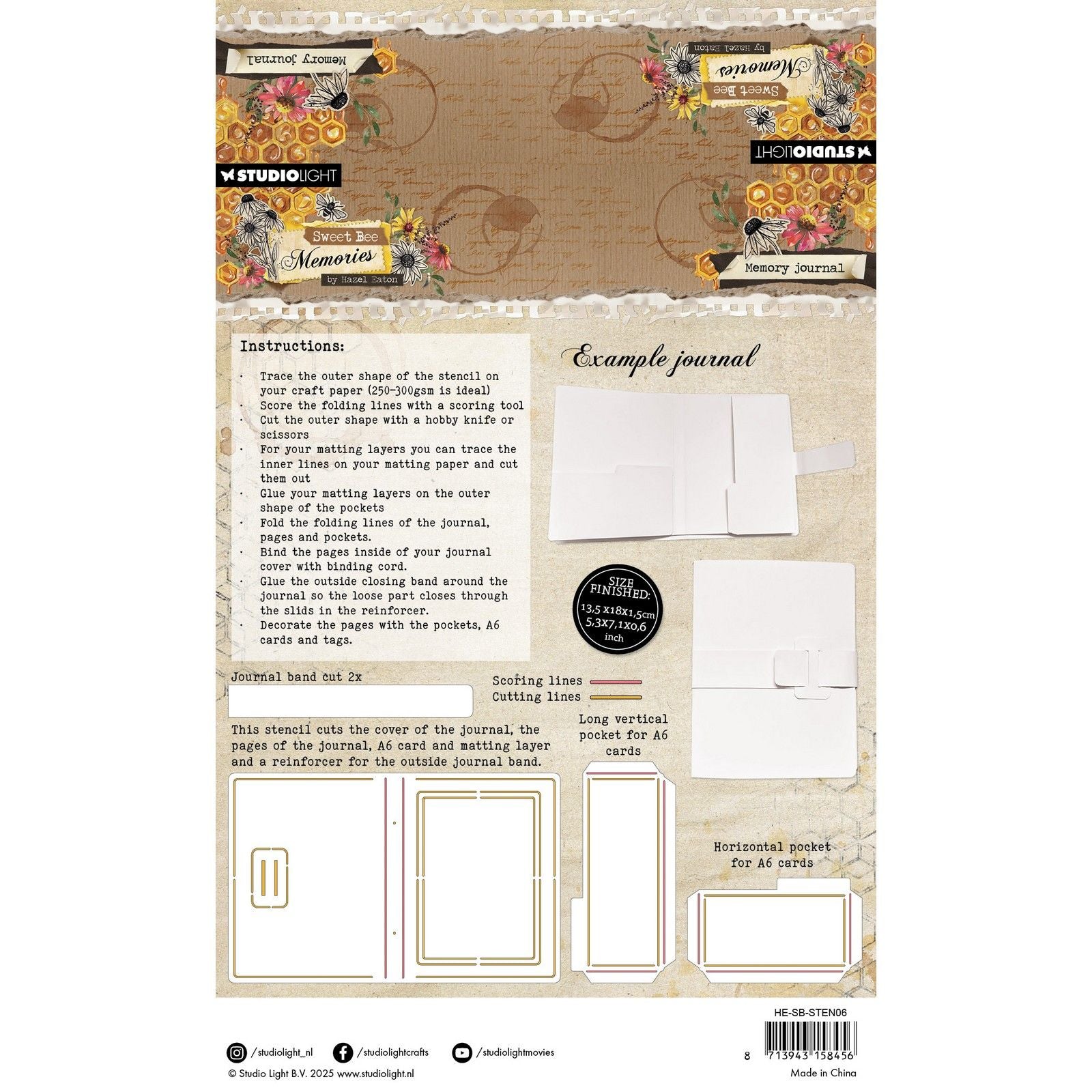 Studio Light • Journal de mémoire au pochoir Sweet Bee Souvenirs