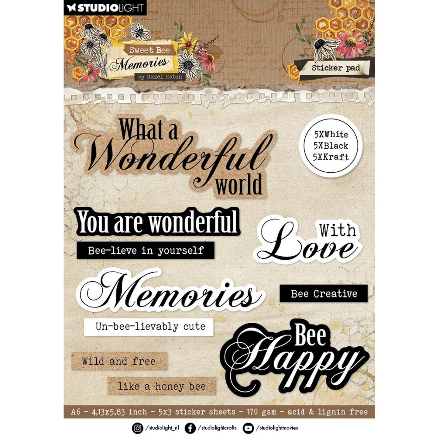 Studio Light • Souvenirs d'abeilles douces, bloc de papier autocollant, sentiments