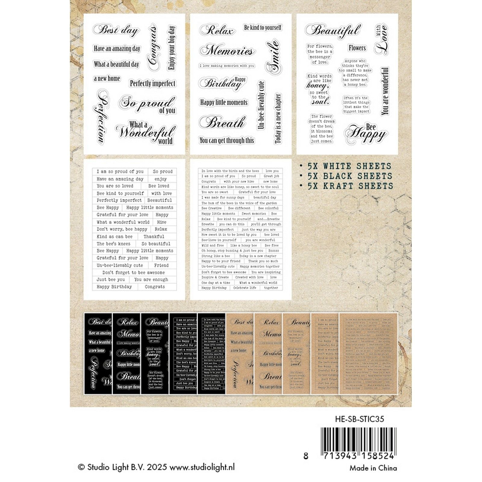 Studio Light • Souvenirs d'abeilles douces, bloc de papier autocollant, sentiments