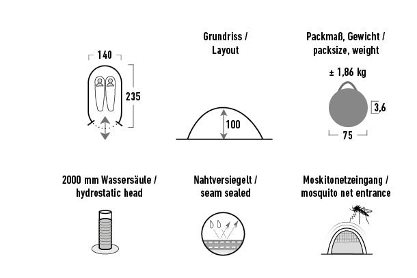 High Peak Vision 2.0 Tent pop-up 2 Personne 235 x 140 cm noir