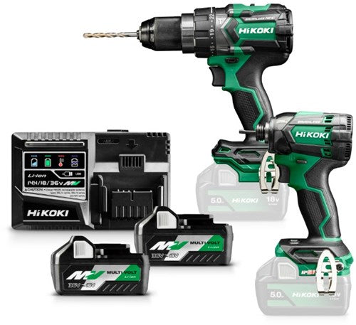 Hikoki kc18dcwbz | pack combiné | Perceuse à percussion sans fil dv18dc + visseuse à percussion sans fil wh18dc | 18v | 2 x 5,0ah + chargeur | en hsc iii - kc18dcwbz