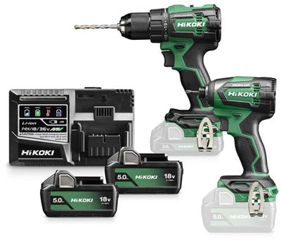 Hikoki kc18dewcz | pack combiné de batteries | dv18de + wh18de | 18 volts | 2x batteries 5,0ah + chargeur | dans l'affaire hsc iii - kc18dewcz