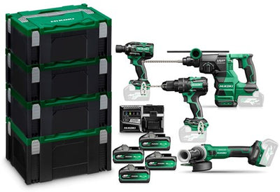 Hikoki kc36h4a-mvb4 | ensemble combiné de batteries multivolts 36v dv36dc + wr36dh + dh3628da + g3613dve en coffrets hsc (4x batterie MV b 4,0ah + chargeur rapide uc18ysl3) - kc36h4a-mvb4