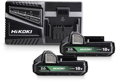 Bloc d'alimentation Hikoki uc18yfslwfz | 2 x batterie 2,0 Ah 18 V BSL1820M | chargeur uc18yfsl uc18yfslwfz