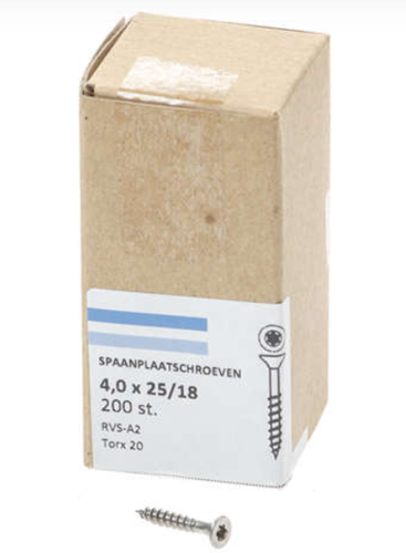 Vis pour panneaux d'aggloméré Hoenderdaal acier inoxydable-a2 tête plate filetage partiel Torx tx20 ​​​​4,0x25 18 | 200 pièces - 0206.30.25101