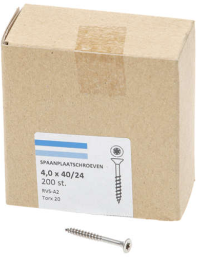Vis pour panneaux d'aggloméré Hoenderdaal acier inoxydable-a2 tête plate filetage partiel Torx tx20 ​​​​4,0x40 24 | 200 pièces - 0206.30.25601