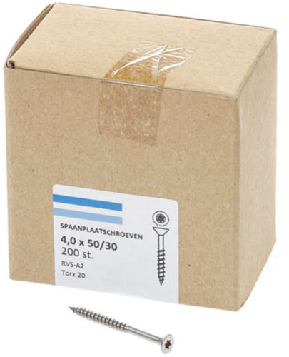 Vis pour panneaux d'aggloméré Hoenderdaal acier inoxydable-a2 tête plate filetage partiel Torx tx20 ​​​​4,0x50 30 | 200 pièces - 0206.30.25901
