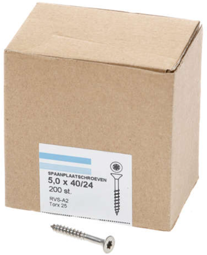 Vis pour panneaux d'aggloméré Hoenderdaal acier inoxydable-a2 tête plate filetage partiel Torx tx25 5,0x40 24 | 200 pièces - 0206.30.41601