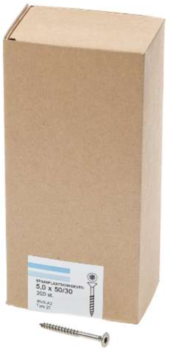 Vis pour panneaux d'aggloméré Hoenderdaal acier inoxydable-a2 tête plate filetage partiel Torx tx25 5,0x50 30 | 200 pièces - 0206.30.41901