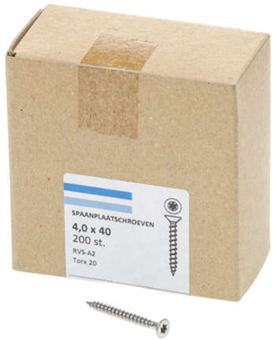Vis pour panneaux d'aggloméré Hoenderdaal acier inoxydable-a2 tête plate filetage complet torx tx20 ​​​​4,0x40 | 200 pièces - 0206.30.25603
