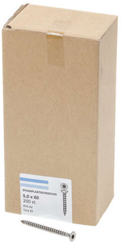 Vis pour panneaux d'aggloméré Hoenderdaal acier inoxydable-a2 tête plate filetage complet Torx tx25 5.0x60 | 200 pièces - 0206.30.42003