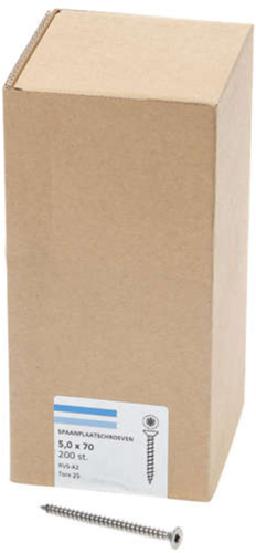 Vis pour panneaux d'aggloméré Hoenderdaal acier inoxydable-a2 tête plate filetage complet Torx tx25 5.0x70 | 200 pièces - 0206.30.42203