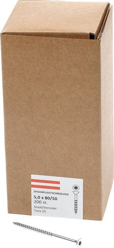 Vis pour panneaux d'aggloméré Hoenderdaal tête plate galvanisée filetage partiel Torx tx25 5,0x80 50 | 200 pièces - 0206.01.42401