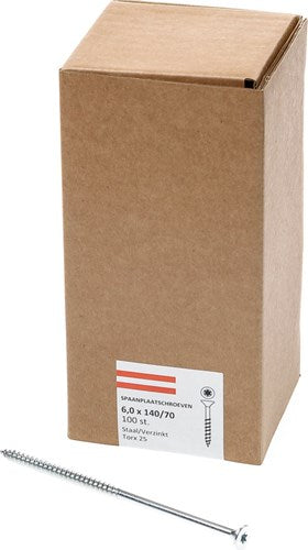 Vis pour panneaux d'aggloméré Hoenderdaal tête plate galvanisée filetage partiel Torx tx25 6,0x140 70 | 100 pièces - 0206.01.51001