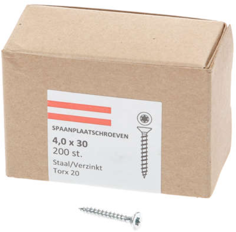 Vis pour panneaux d'aggloméré Hoenderdaal tête plate galvanisée filetage complet Torx tx20 ​​​​4,0x30 | 200 pièces - 0206.01.25201