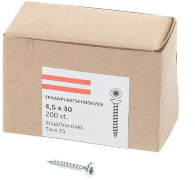 Vis pour panneaux d'aggloméré Hoenderdaal tête plate galvanisée filetage complet Torx tx25 4,5x30 | 200 pièces - 0206.01.33201