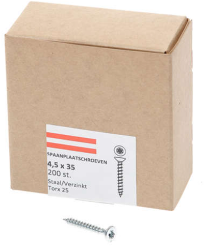 Vis pour panneaux d'aggloméré Hoenderdaal tête plate galvanisée filetage complet Torx tx25 4,5x35 | 200 pièces - 0206.01.33401