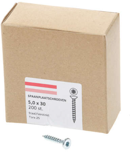 Vis pour panneaux d'aggloméré Hoenderdaal tête plate galvanisée filetage complet Torx tx25 5.0x30 | 200 pièces - 0206.01.41201