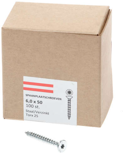 Vis pour panneaux d'aggloméré Hoenderdaal tête plate galvanisée filetage complet Torx tx25 6,0x50 | 100 pièces - 0206.01.49901