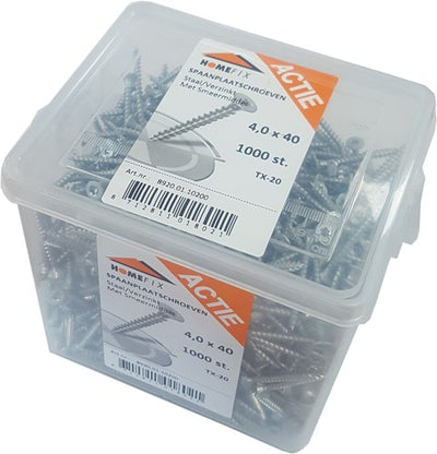 Vis pour panneaux d'aggloméré Homefix action vz pk + pointe coupante torx tx20 ​​​​​​4.0x40 | 1000 pièces - 8920.01.10200
