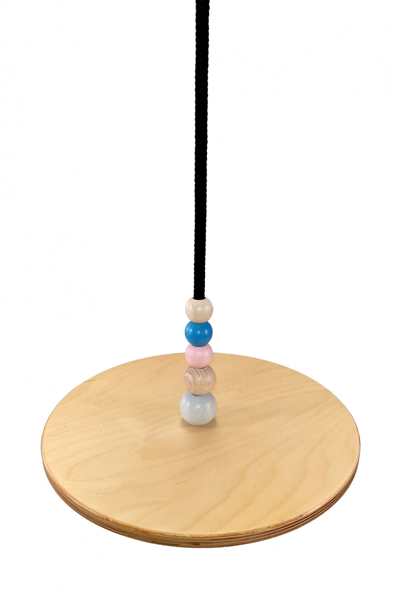 Balançoire ronde en bois Hess avec perles pastel naturel