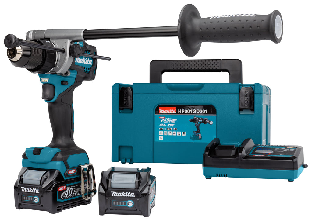 Makita hp001gd201 perceuse/tournevis à percussion 40v max batterie 2,5 ah (2 pcs), chargeur, mbox - hp001gd201