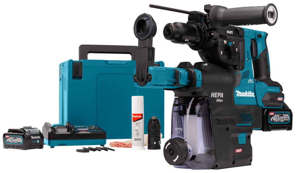 Makita hr004gm202 Marteau combiné 40v max | sds-plus | Batterie 4,0 Ah (2 pcs), chargeur, dans mbox, avec aspiration de poussière - hr004gm202