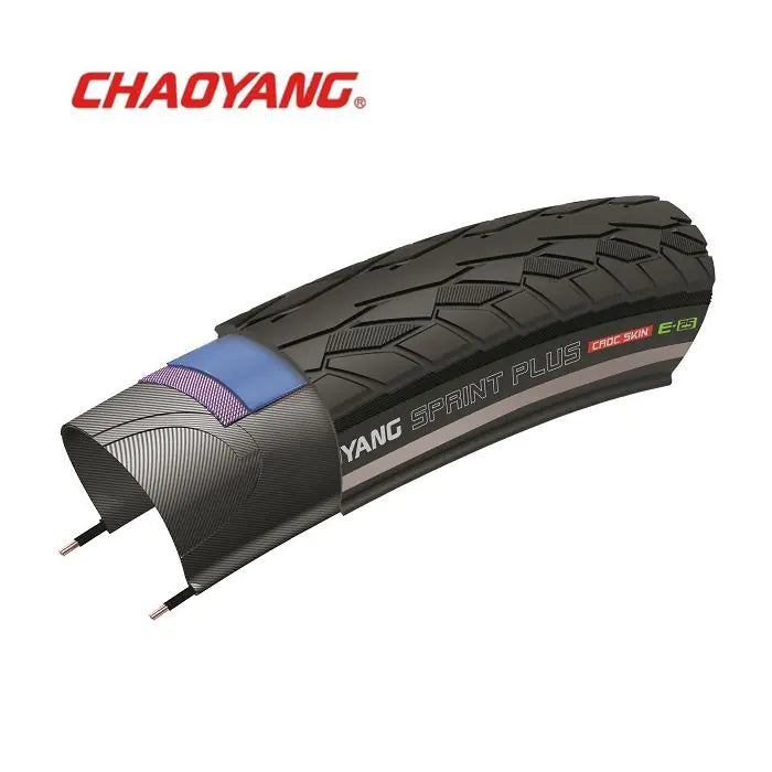 Chaoyang 28x1 5 8x1 3 8 (37-622) sprint plus fil réflexe noir peau de crocodile (kevlar-floc 1,5 mm + brise-nylon)