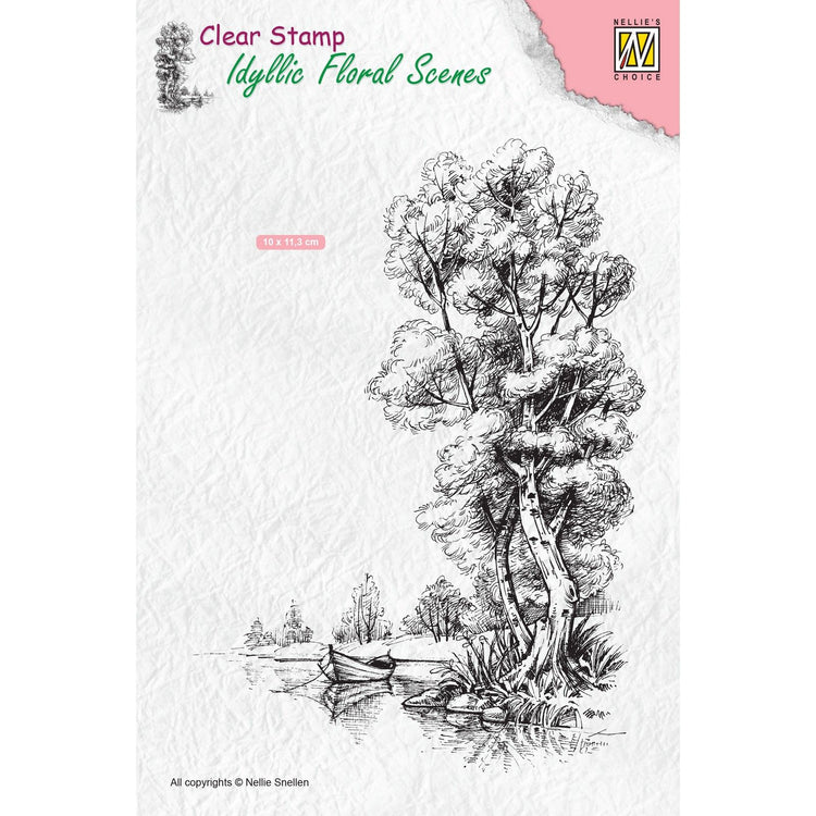 Le choix de Nellie • Scènes florales idylliques tampon transparent scène arbre avec bateau 100x140mm