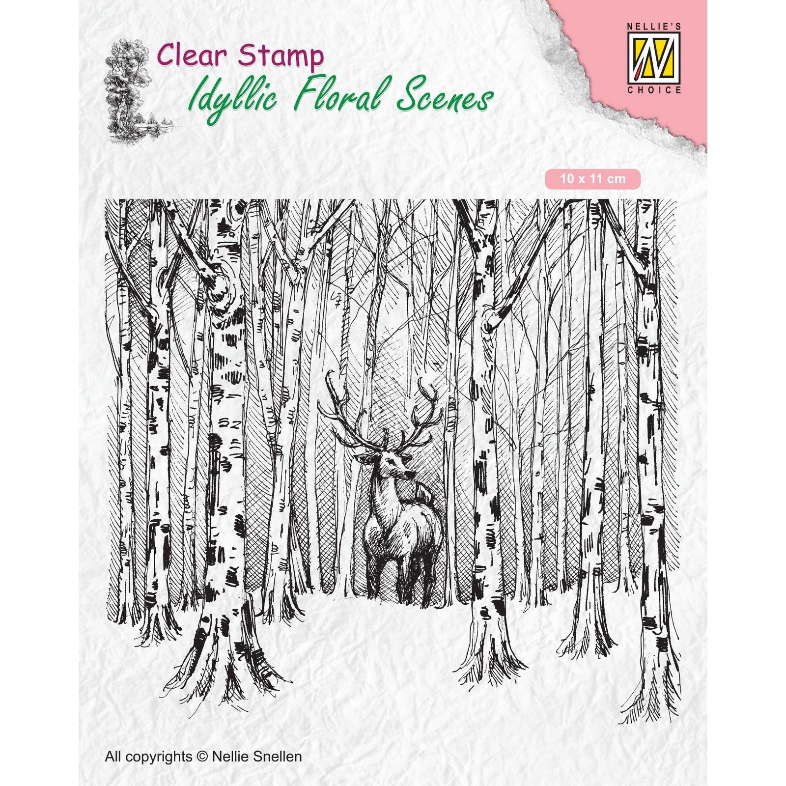 Le choix de Nellie • Timbre transparent scènes florales idylliques cerf dans la forêt 95x126mm