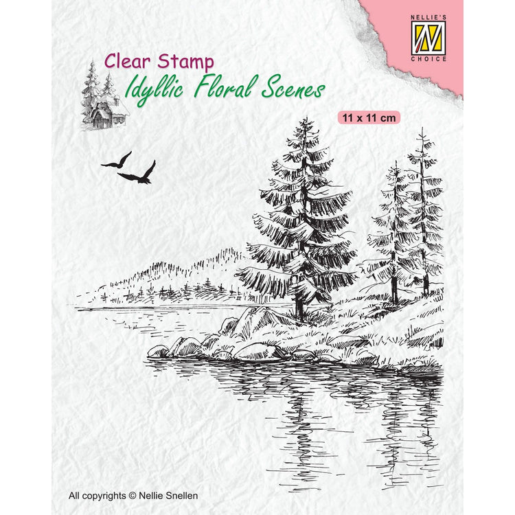 Le choix de Nellie • Timbre transparent scènes florales idylliques bord de l'eau d'hiver (110x110mm)