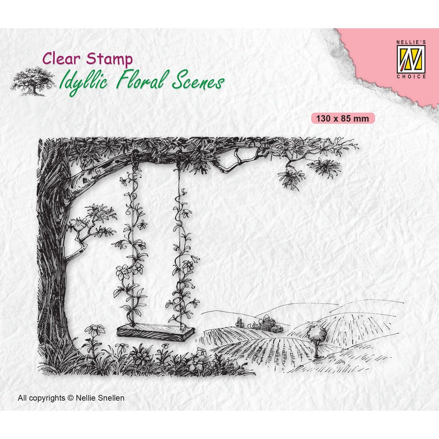 Le choix de Nellie • Arbre à timbres transparent avec scènes florales idylliques et balançoire