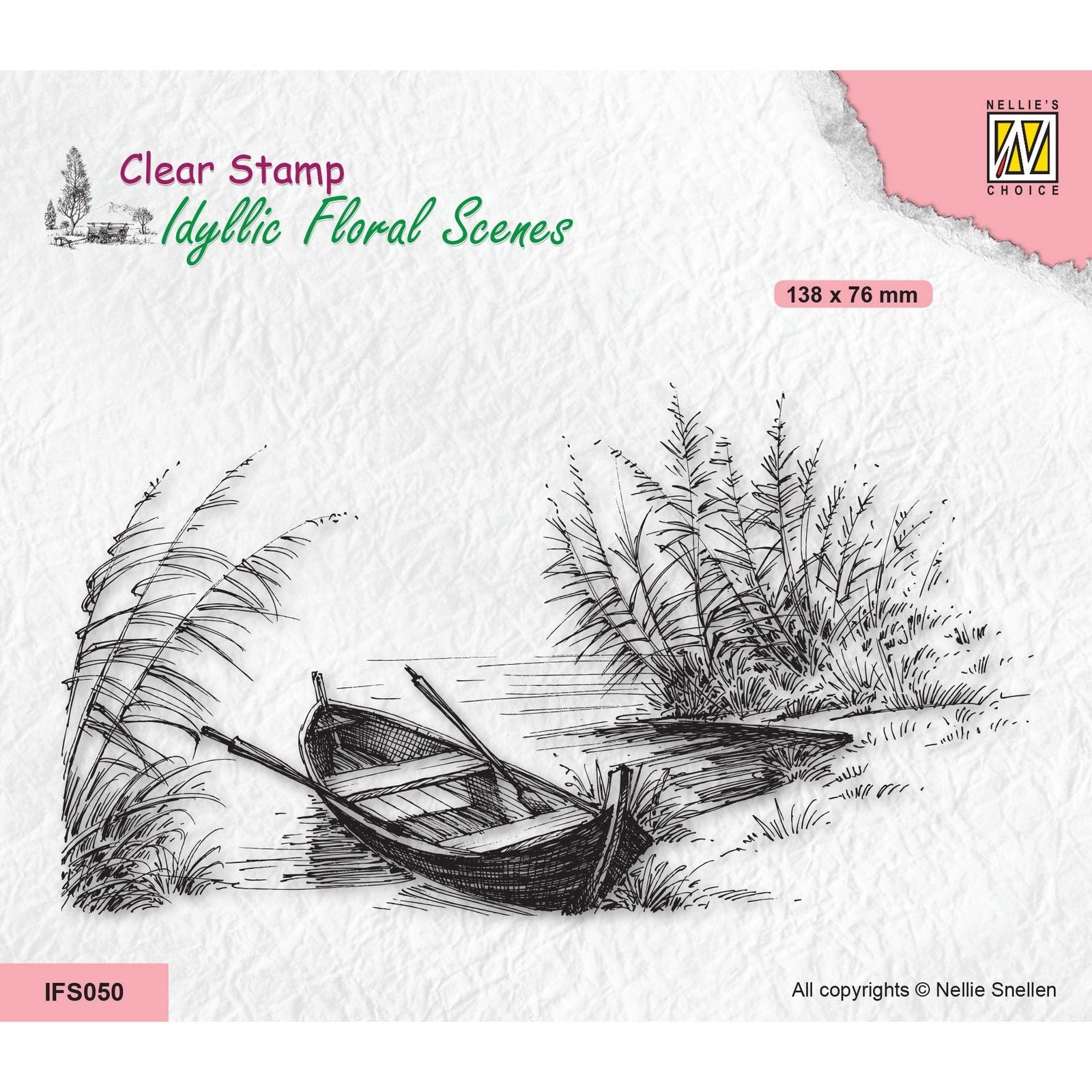 Le choix de Nellie • Scènes florales idylliques, lac avec tampon transparent et bateau à rames
