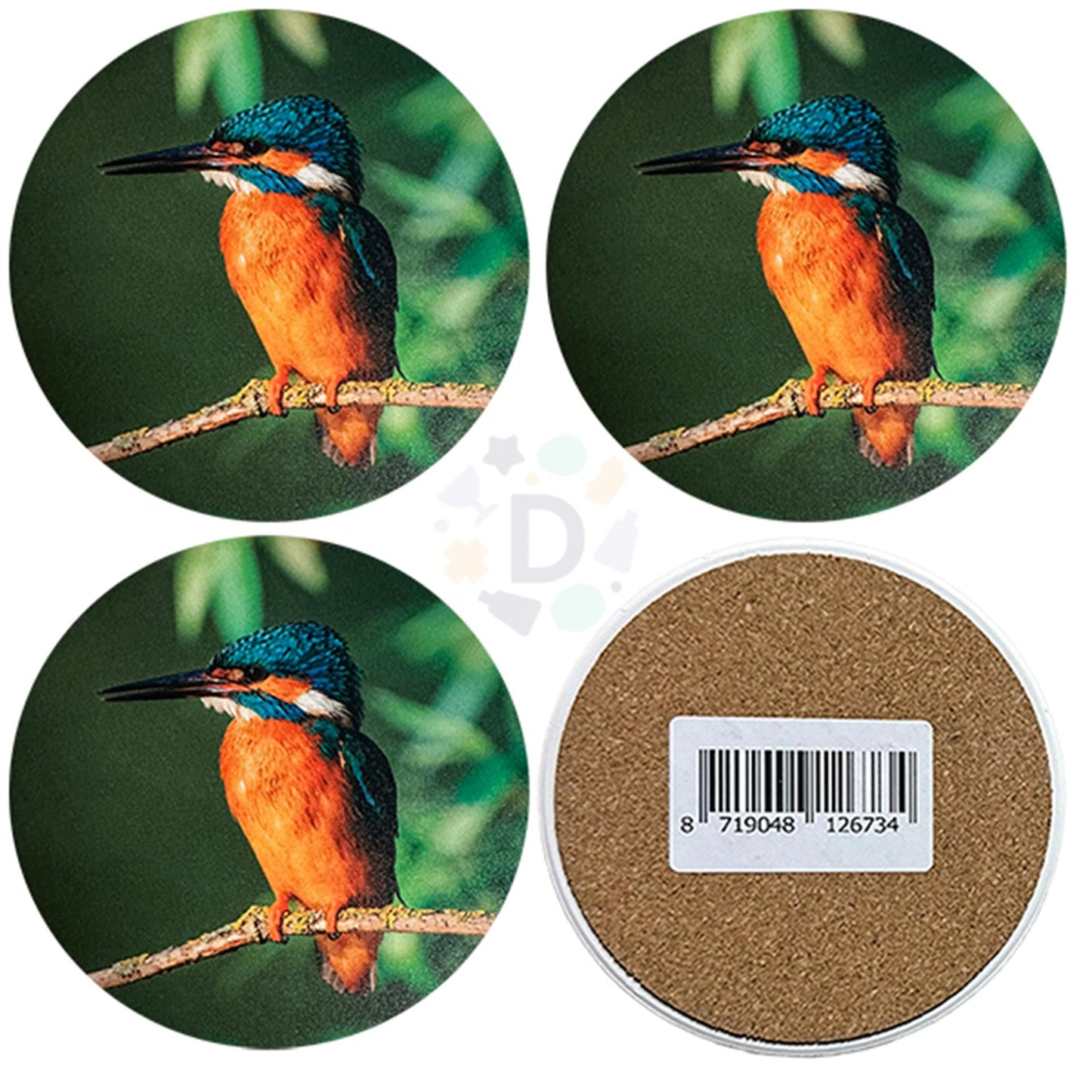Dessous de verre animaux de ferme martin-pêcheur 4 pièces ø10cm