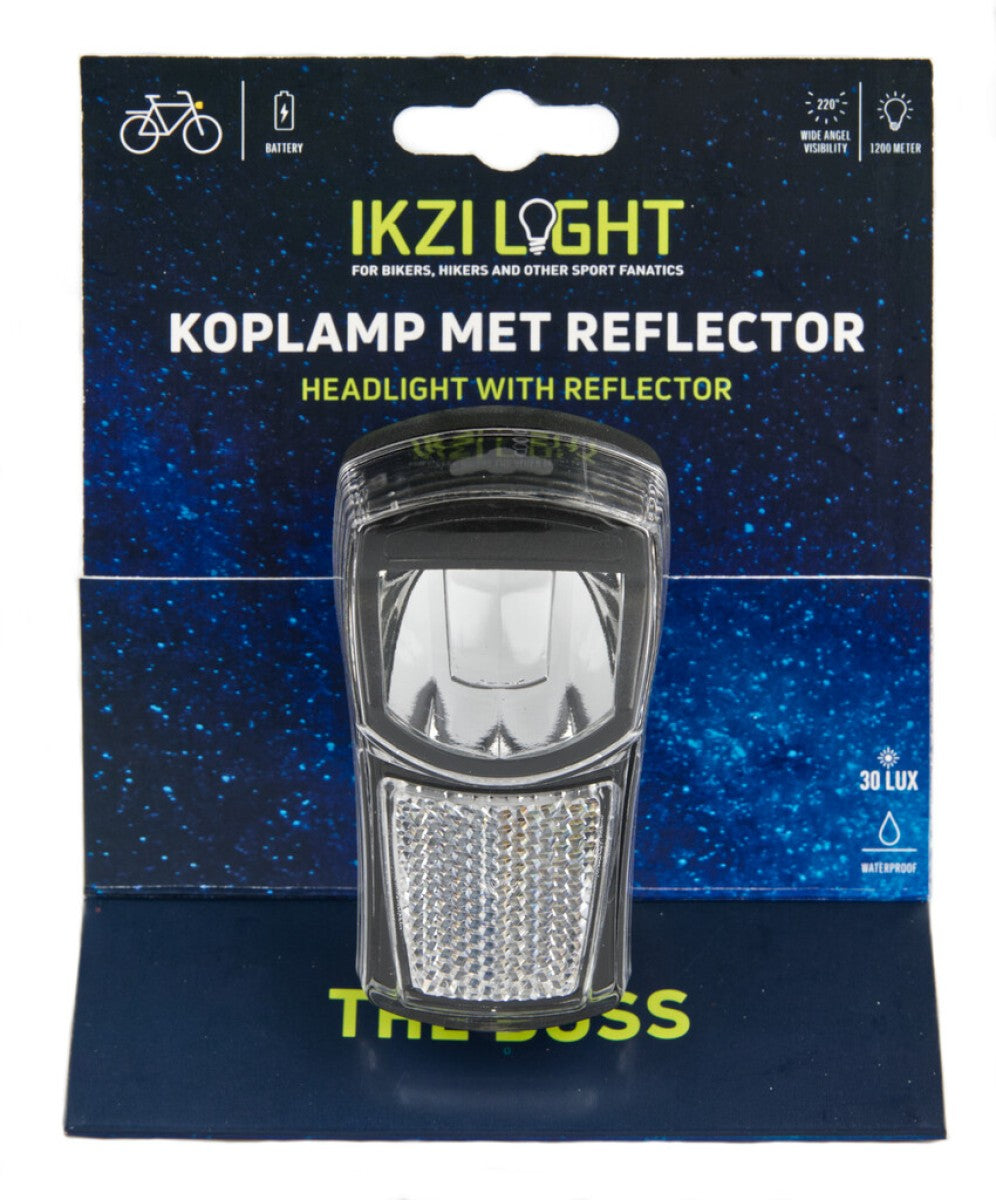 Lampe frontale Ikzilight The Boss, 1 LED blanche 20LUX. incl. support et piles (emballage pendentif)
