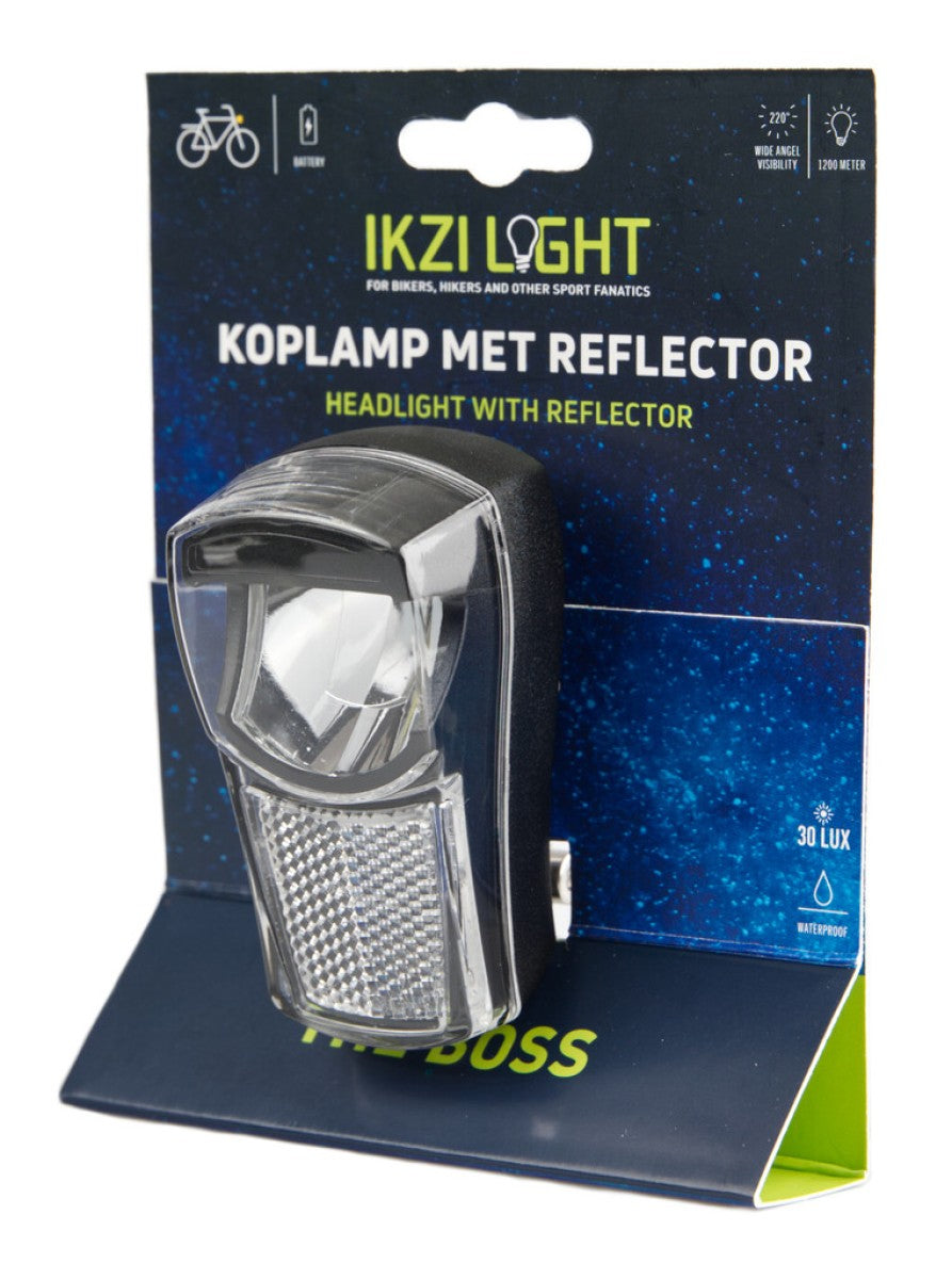 Lampe frontale Ikzilight The Boss, 1 LED blanche 20LUX. incl. support et piles (emballage pendentif)