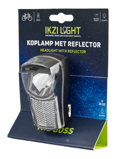 Lampe frontale Ikzilight The Boss, 1 LED blanche 20LUX. incl. support et piles (emballage pendentif)
