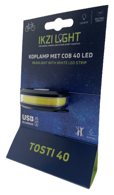 Ikzi Light Headlight Tosti 40 avec COB 40 LED USB chartable sur carte
