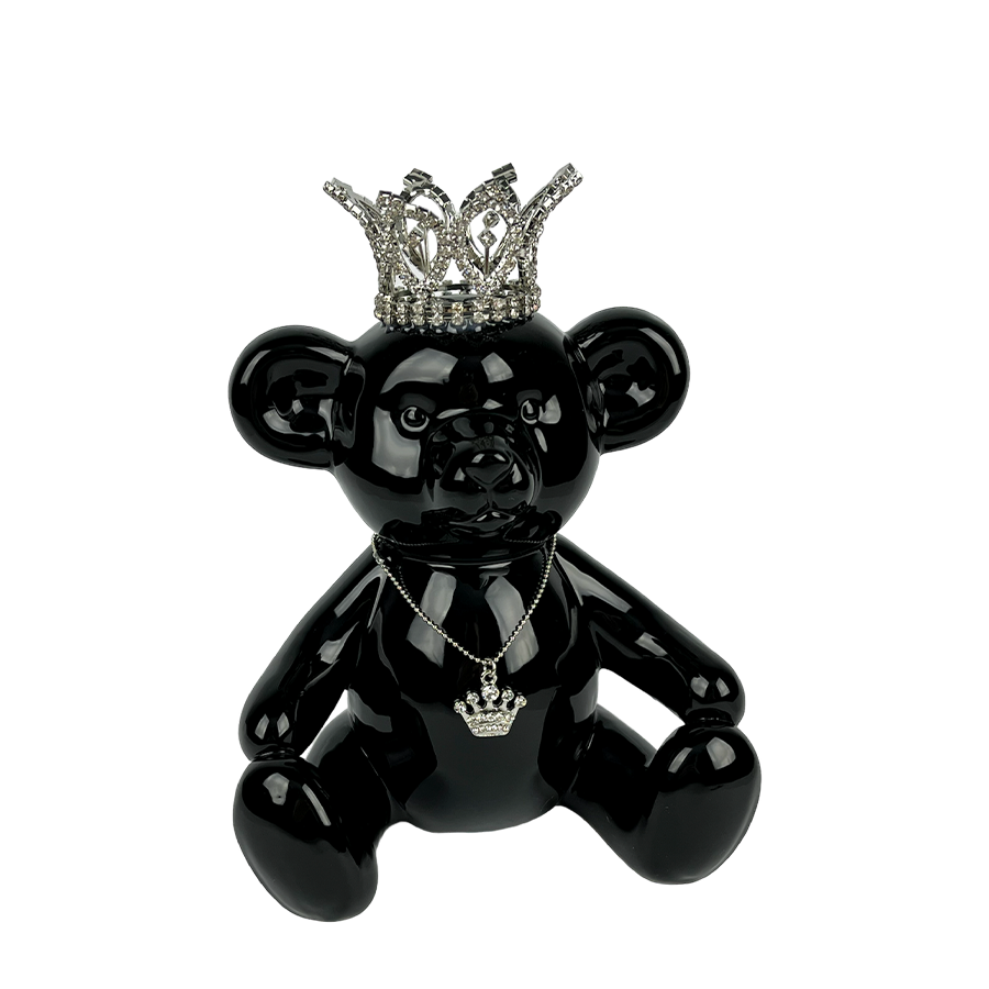 Ours J-line avec couronne noir 15x10x18cm