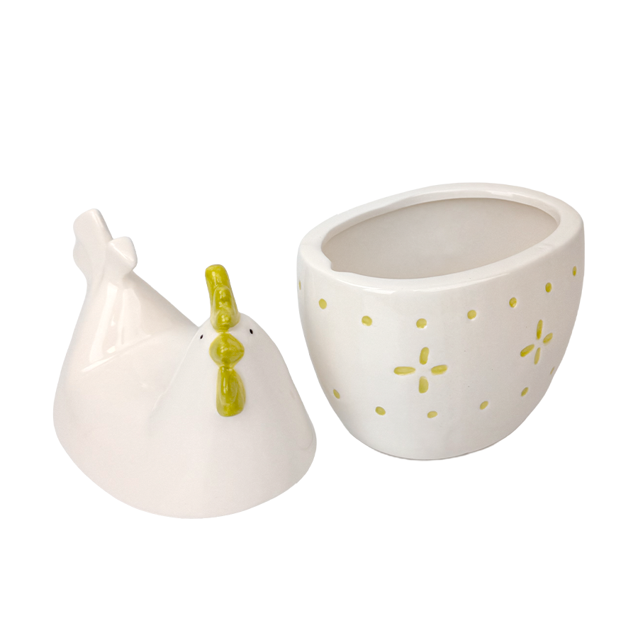 J-line pot de conservation poulet en céramique blanc 16x11x19cm