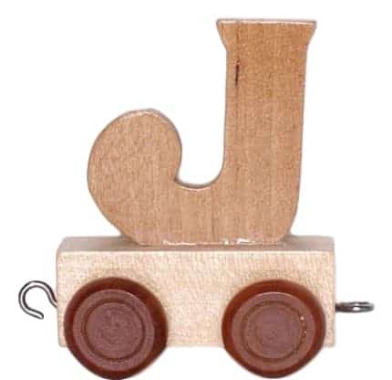 Lettre en bois J avec des roues de 6 cm de haut