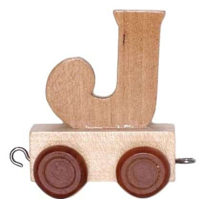 Lettre en bois J avec des roues de 6 cm de haut