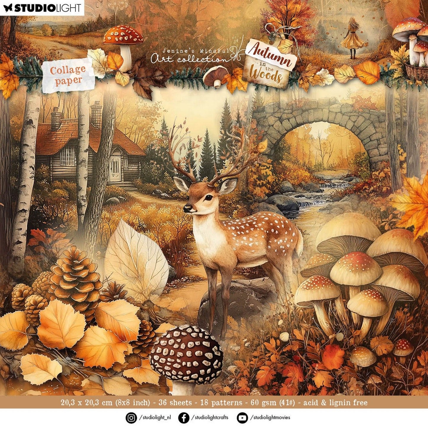 Studio Light • L'art conscient de Jenine Automne dans les bois Collage Bloc de papier Éléments d'arrière-plan
