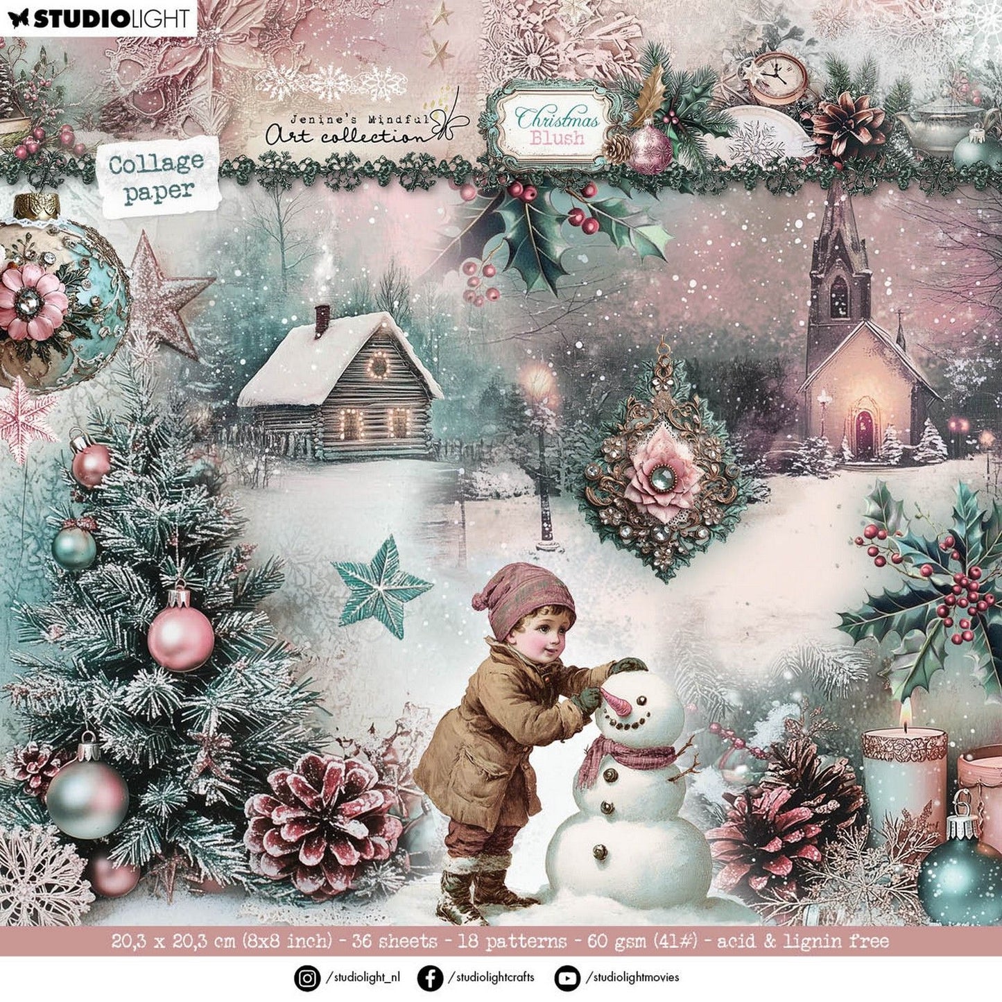 Studio Light • Éléments d'arrière-plans de bloc de papier de collage de blush de Noël d'art conscient de Jenine