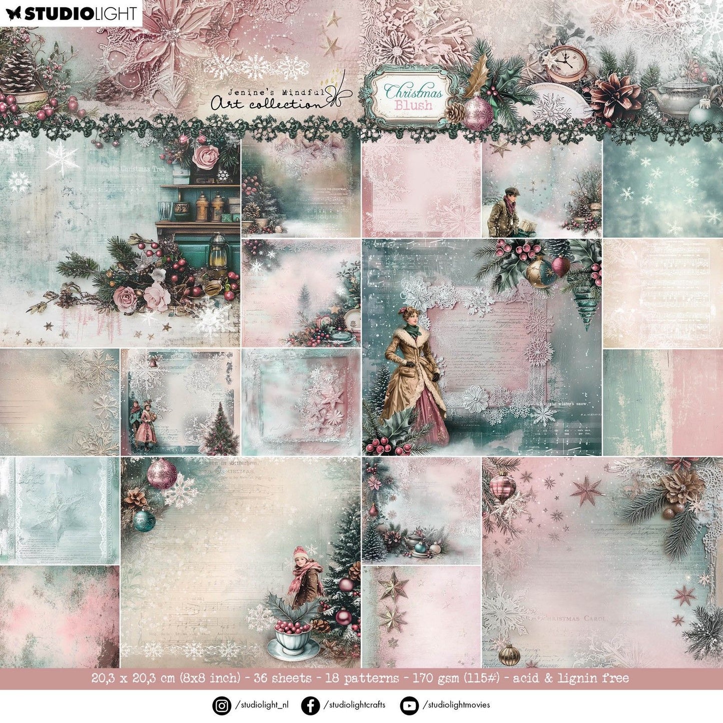 Studio Light • Jenine's Mindful Art Christmas Blush Designer Paper Pad Arrière-plans