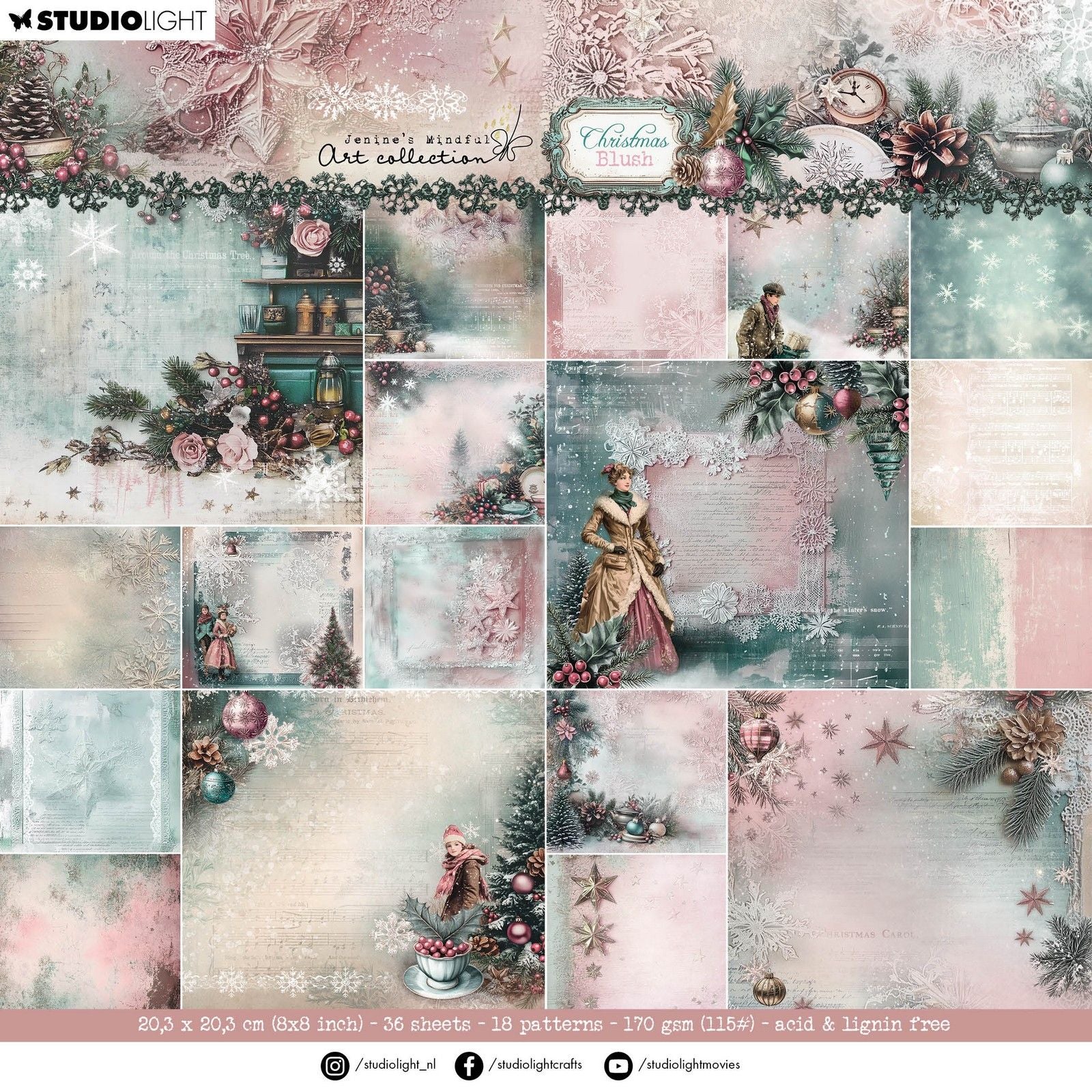 Studio Light • Jenine's Mindful Art Christmas Blush Designer Paper Pad Arrière-plans
